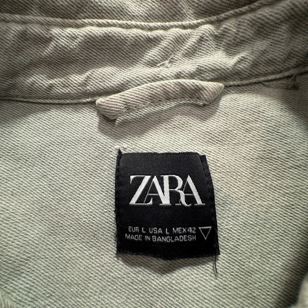 Zara Denim Shirt Mens L Green 100% Cotton Long Sleeve Chambray Workwear Western